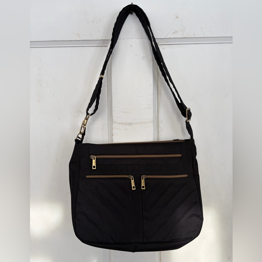 Travelon Black Shoulder Bag with gold hardware